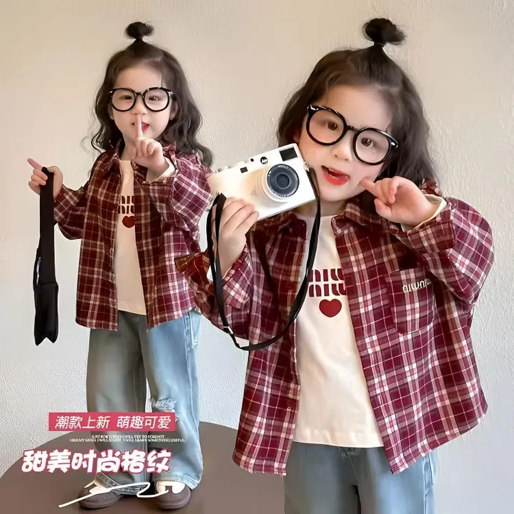 女童格子衬衫春秋款2025新款儿童装洋气时髦衬衣宝宝春装韩系上衣