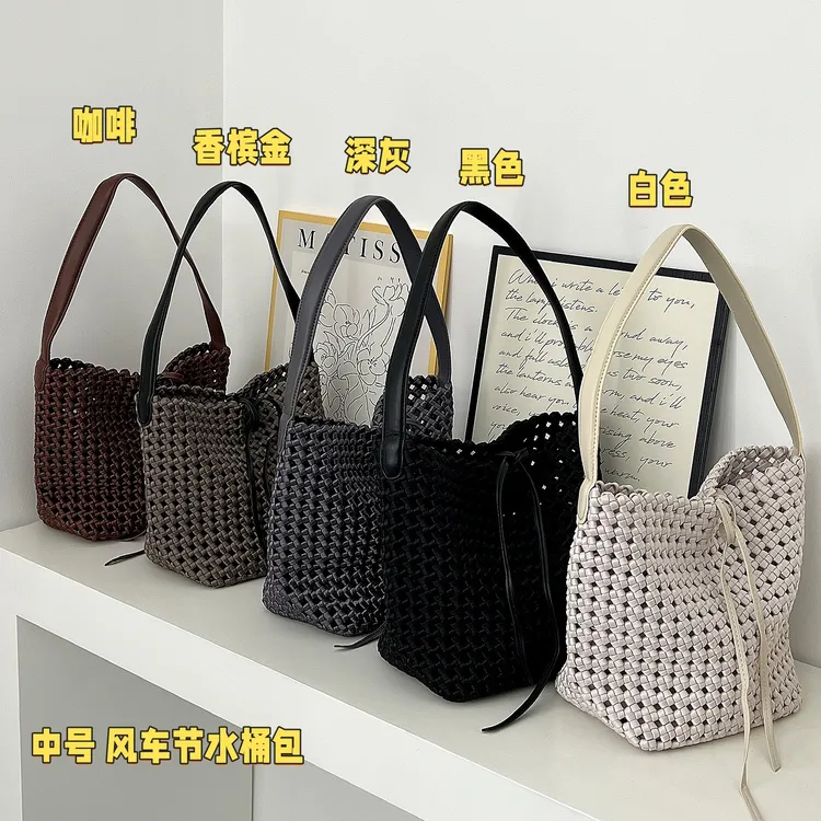 【中号 水桶】送内袋大容量编织镂空时尚涤纶纺织托特包百搭夏季感