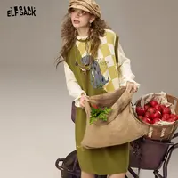 妖精的口袋趣味绣花假两件连衣裙女2025年秋季新款宽松休闲裙子
