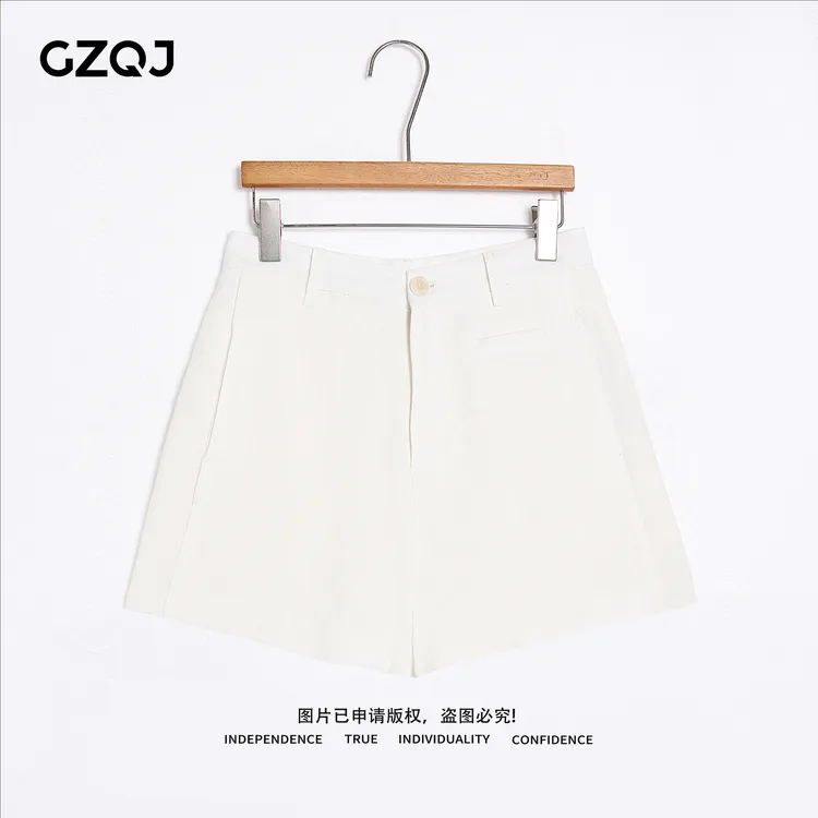 老琴私服【白麻短裤】100亚麻欧若风设计感高腰显瘦休闲短裤女20708