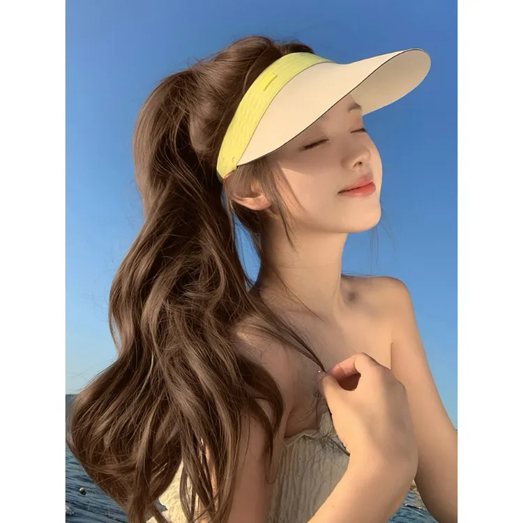 无痕一体超轻防晒帽运动夏季女遮阳帽韩版空顶防紫外线户外骑车潮