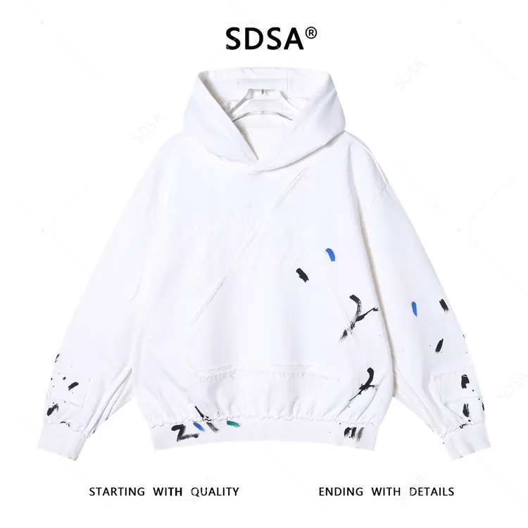 SDSA男士秋冬新款痞帅男装手绘泼墨连帽卫衣刺绣字母设计百搭上衣