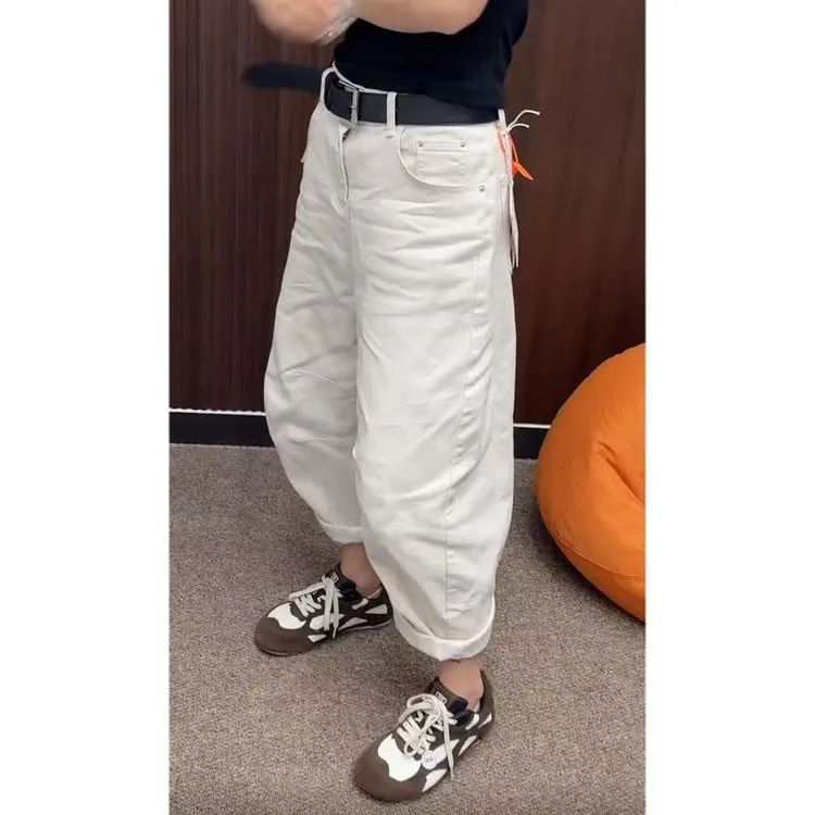 唐芯媛夏季新款高腰直筒牛仔裤女时尚百搭宽松减龄九分哈伦老爹裤