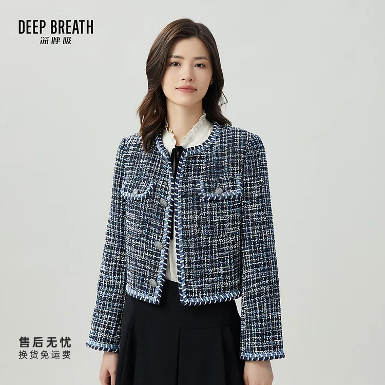 DEEP BREATH深呼吸女装新款时尚精致格纹小香风短款外套女8400067