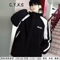 25816黑色拼杏奥利绒两穿大外套