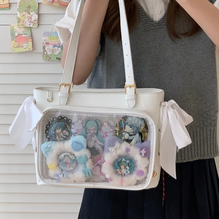 新款日系原创二次元女生丝带透明痛包外出逛街休闲百搭单肩斜跨包