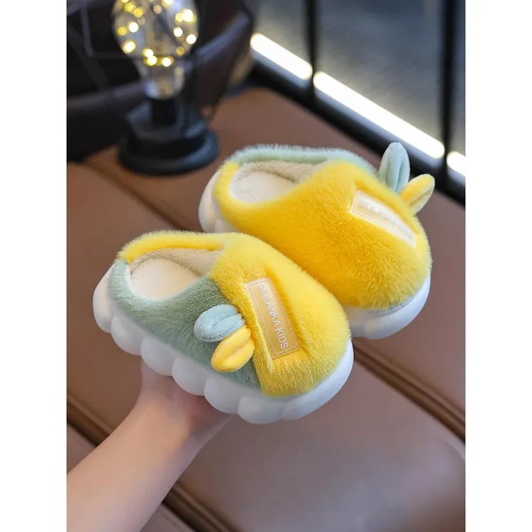 棉拖鞋秋冬卡通可爱时尚儿童羊毛拖鞋为男孩和女孩厚底羊毛棉拖鞋