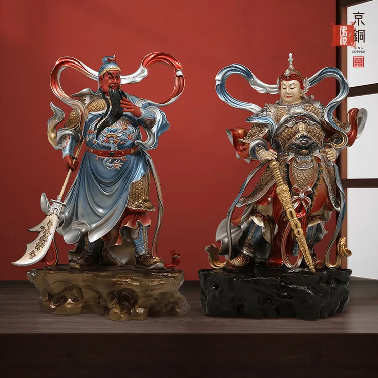 黄铜锦雕伽蓝韦陀飘带关公飘带韦陀高端古法纯手工原创工艺品摆件