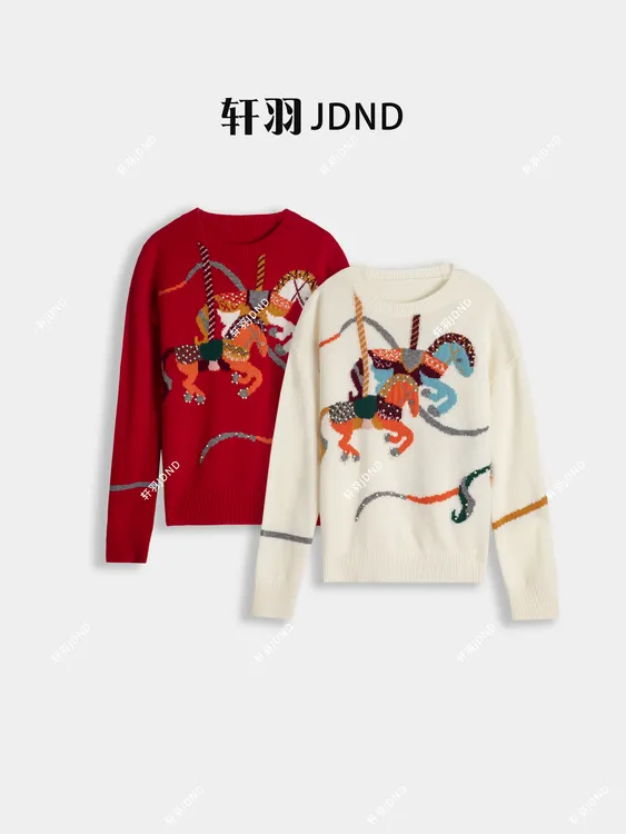 JDND轩羽【青梅竹马】100羊毛圆领重工钉珠针织毛衣XY25724