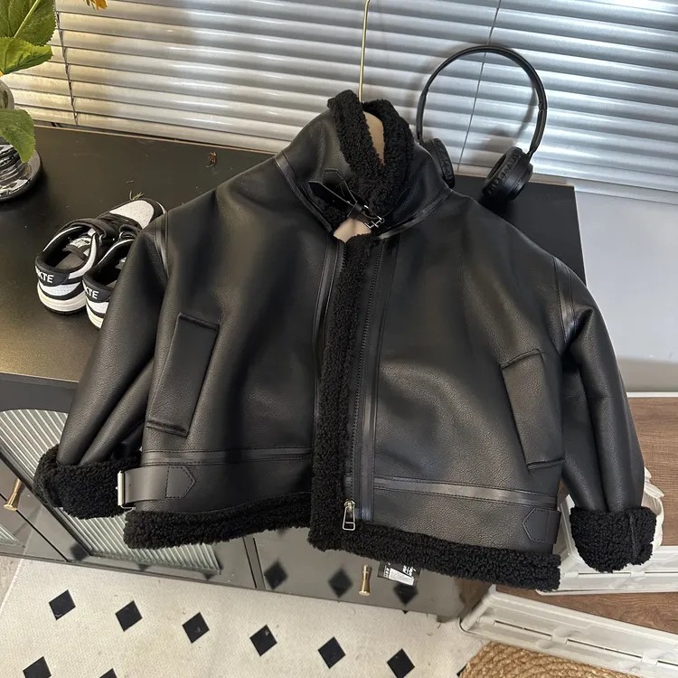 儿童皮衣外套2025新款洋气加绒加厚冬款机车衣帅气超软皮夹克上衣