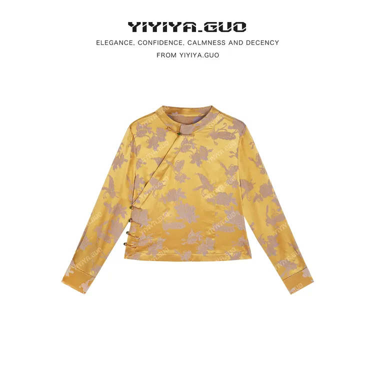 yiyiya.Guo艺艺吖【蝶恋花】提花冠乐绉浮雕长袖上衣080064SS52