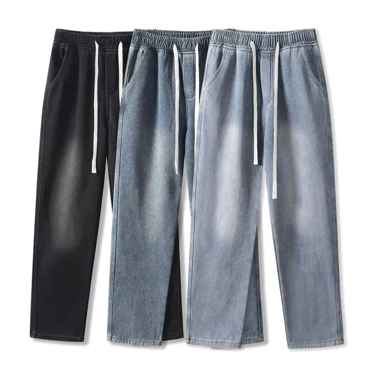 冬立体竹节加绒加厚复古水洗牛仔裤2025裤子宽松休闲百搭加长直筒