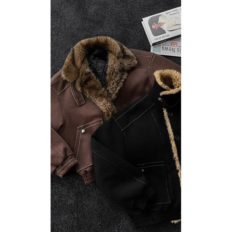 龙叨叨冬季新款美式复古毛领棉服夹克男宽松休闲座山雕解构外套潮