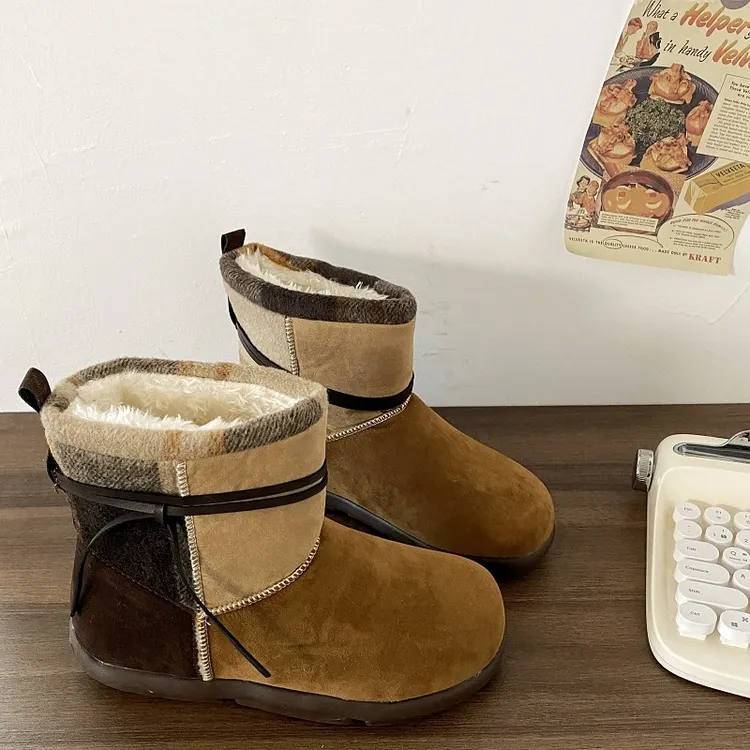 【官方旗舰新品】小众平底雪地靴女新款冬季保暖加绒加厚短靴复古