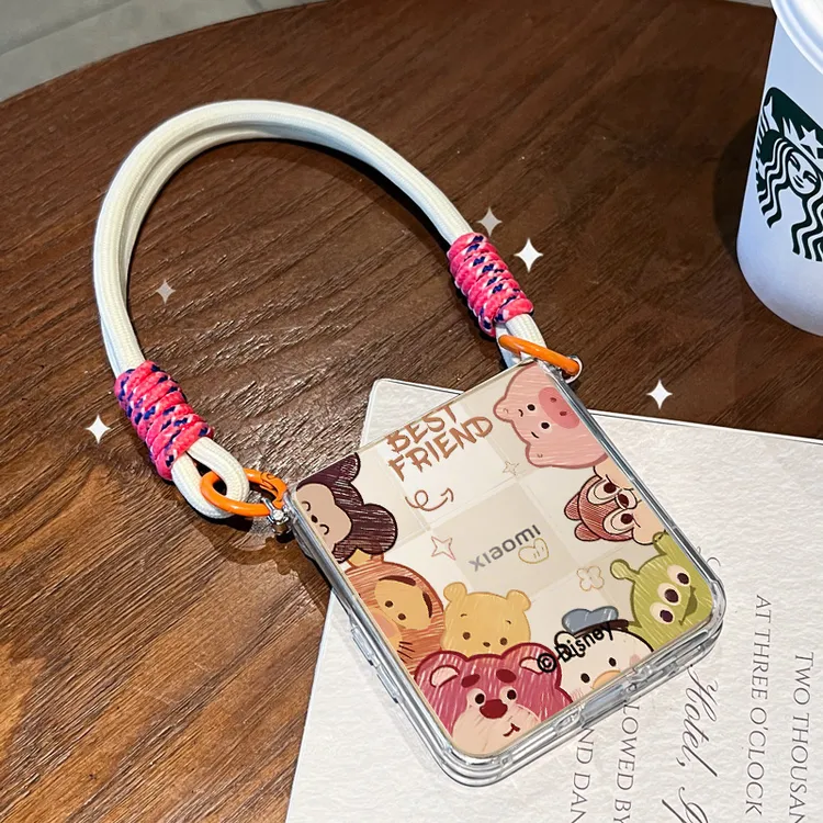 适用小米mixflip2手机壳折叠屏卡通保护套透明防摔带挂绳斜挎动物