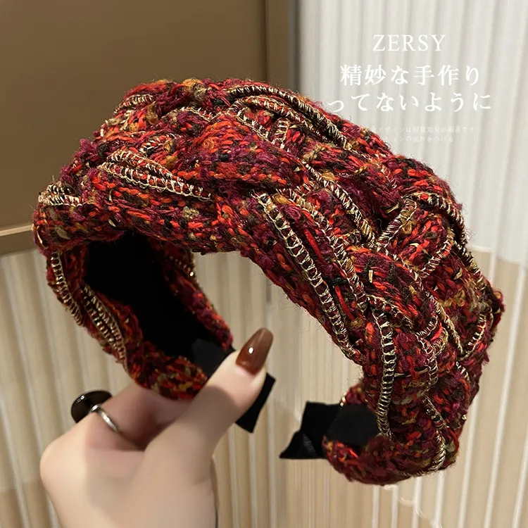 秋冬复古金边高颅顶编织宽边发箍女款洋气时尚发捆显脸小压发发饰