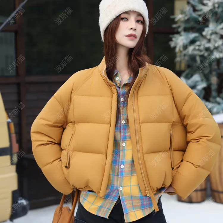90白鸭绒2025高级感短款针织领羽绒服女面包服时尚加厚保暖短外套