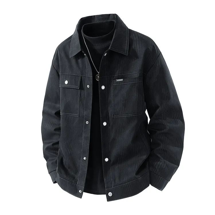 秋季工装夹克外套男装翻领美式休闲百搭减龄防风保暖茄克潮流大码