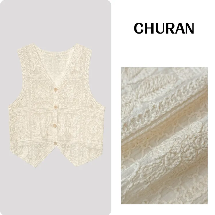 U.V.Y新款针织马甲女绣花设计宽松不规则外套背心百搭潮流上衣女