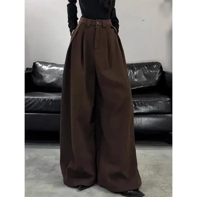 加厚压褶西装裤2025秋冬新款宽松高腰裤子显瘦休闲阔腿拖地直筒裤