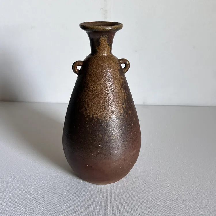 日本备前烧见附文雄作备前烧花瓶，柴烧花瓶，