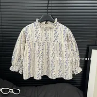 【现货】阿卷秋装儿童韩版洋气碎花休闲花边领娃娃衫长袖衬衫SJ5013