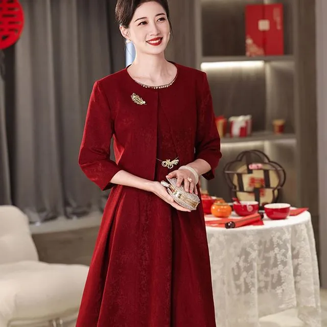 高端喜婆婆婚宴装旗袍晚礼服套装女2025春新款妈妈婚礼高贵两件套