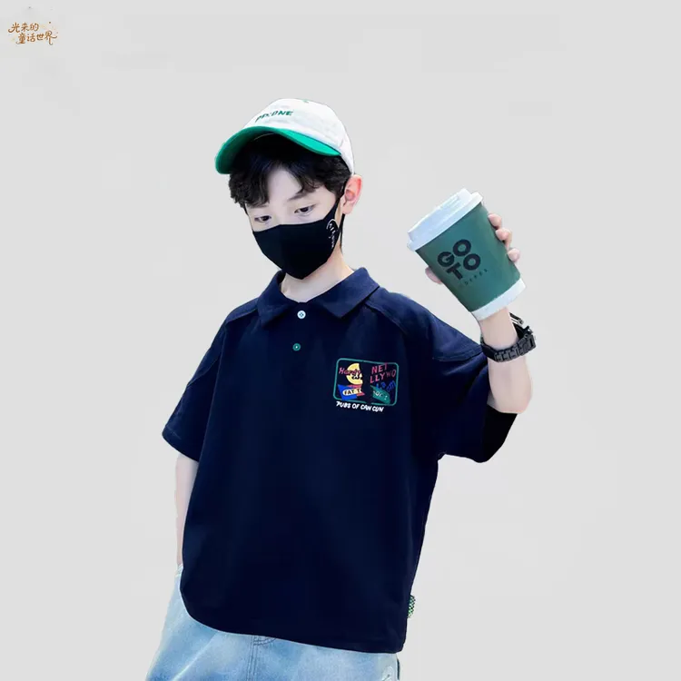 男童潮牌日系儿童休闲宽松夏季宝宝卡通帅气套头上衣短袖POLO衫