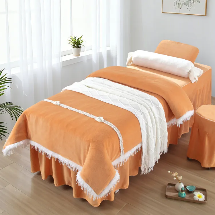 秋冬新款加厚牛奶绒 美容床罩四件套养生馆洗头床推拿床罩可定制