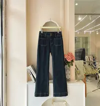 【青青定制】K7565秋季新款时尚百搭显瘦深直筒蓝色牛仔裤高腰