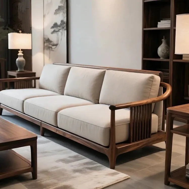 新中式北美黑胡桃实木沙发组合客厅布艺沙发三人沙发高端家具定制