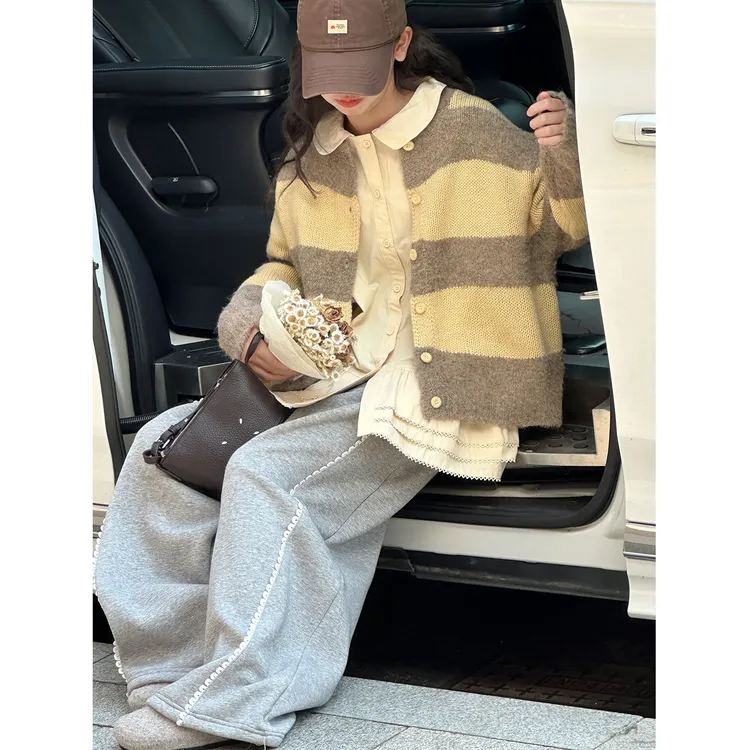 K29407孙小美撞色女童针织衫秋装2025新款儿童毛衣秋冬条纹上衣服