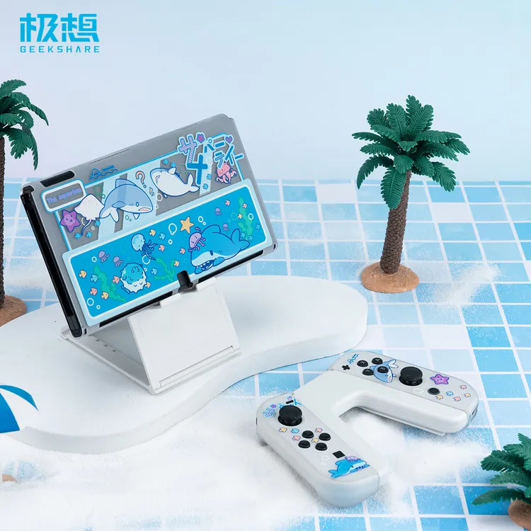 极想任天堂switch oled保护壳NS2代硬壳透明保护套鲨鲨派对joycon