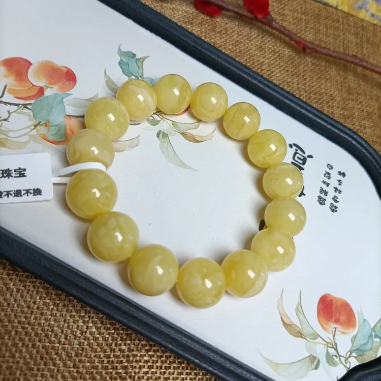 14+天然浓蜡妖花蜜蜡圆珠手串~俄料~原矿~5375