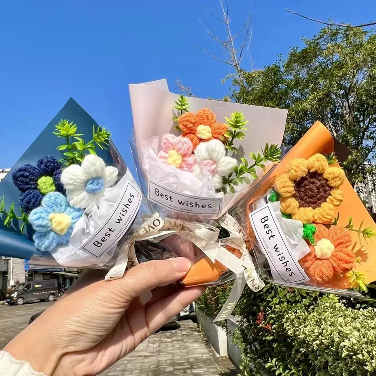 迷你mini毛线花仿真清新小花束生日送女友情人节小礼物伴手礼搭配