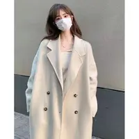 呢子大衣女秋冬季新款韩版气质双排扣宽松中长款宽松加厚毛呢外套