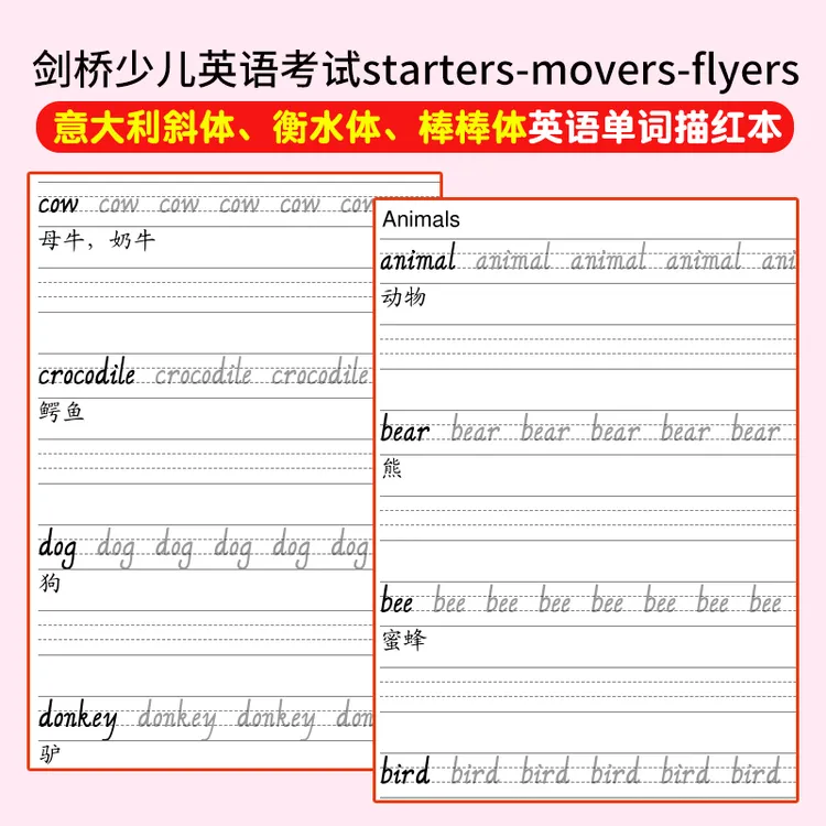 剑桥少儿英语Starters Movers Flyers一二三级意大利斜体单词描红