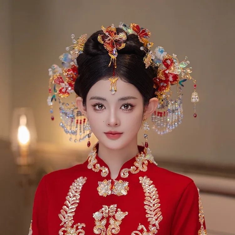 合金婚庆饰品 新娘发饰凝胶花朵古风流苏眉心坠秀禾结婚头饰MYQ66