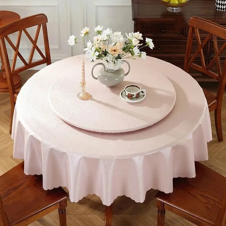 欧式PU加厚大圆桌布防水防油防烫免洗酒店餐厅家用转盘套圆台布