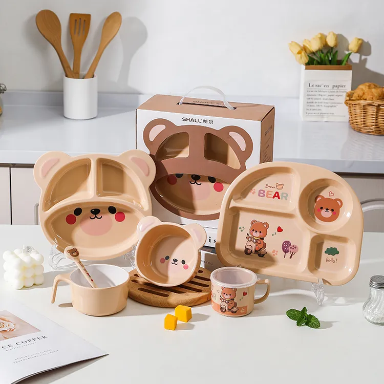 小熊儿童餐具卡通家用可爱辅食碗防摔防烫分格餐盘宝宝吃饭专用碗