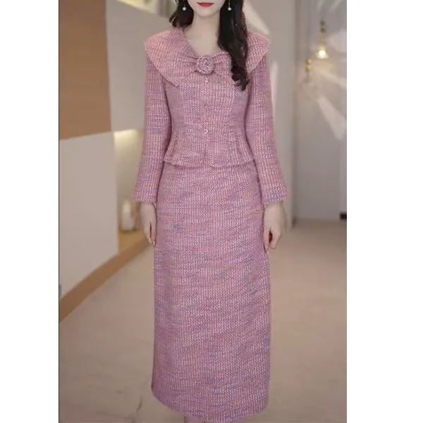 L5959 2025香风法式洋气两件套秋冬新款显瘦上衣半身裙时尚套装