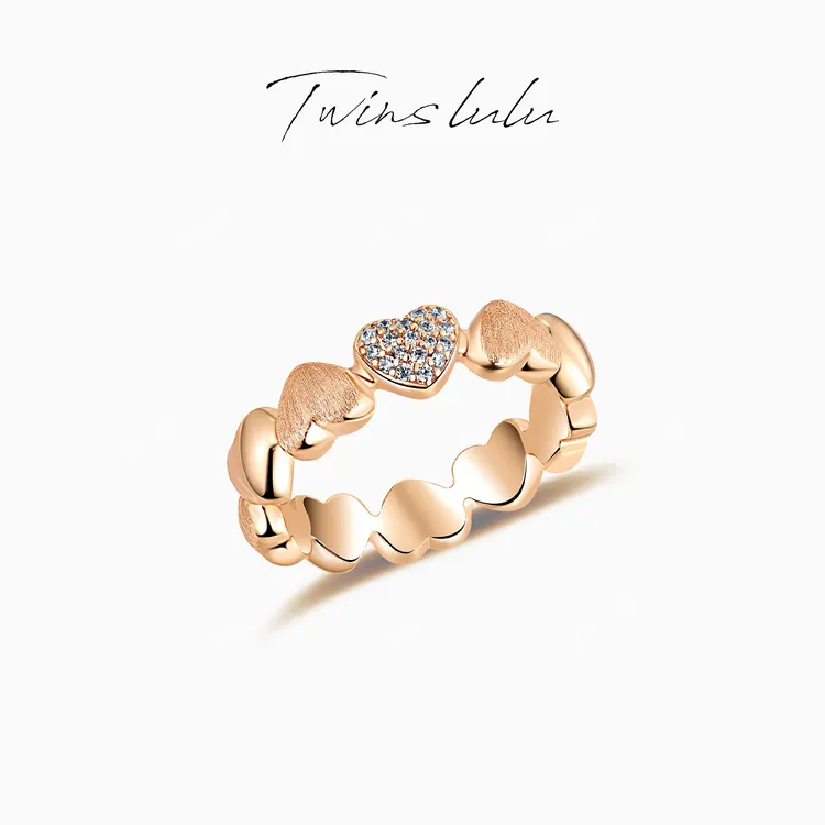 TWINS LULU 镀K金 小众极简手工拉丝爱心戒指首饰女款TSS7760