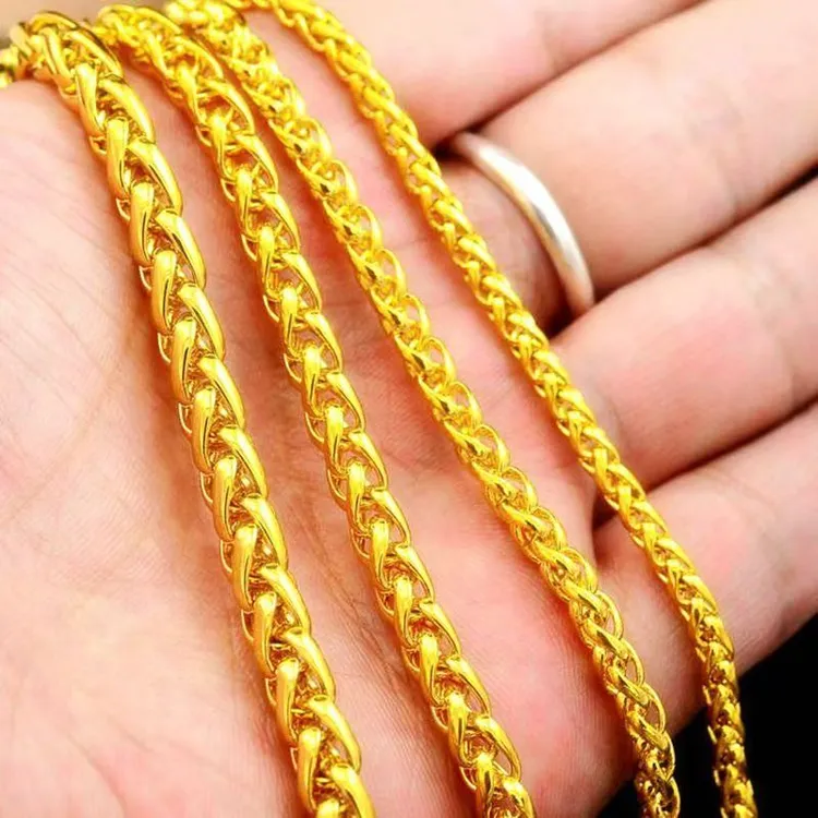 铜合金项链 时尚百搭黄金色四方肖邦链潮男情侣粗款霸气男士项链