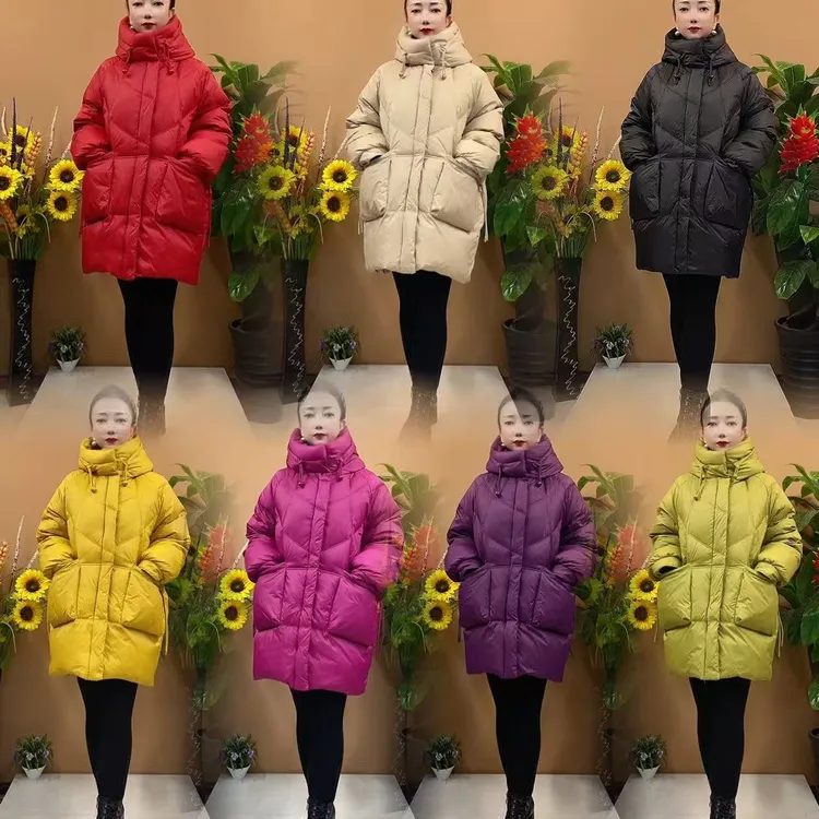 新款休闲宽松高档遮肉显瘦连帽中长保暖时尚中长鸭绒羽绒服外套