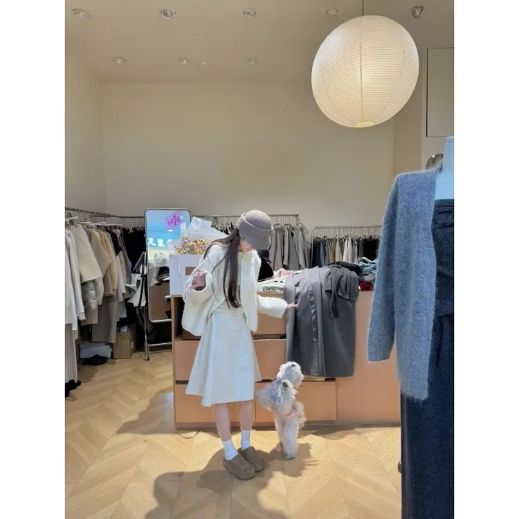 大廓形落肩休闲毛毛外套秋冬季新款宽松设计感上衣高腰半身裙套装