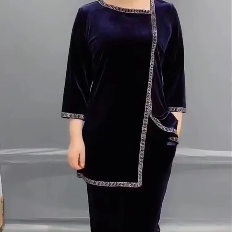 新款洋气烫钻开叉套裤时尚休闲套装气质显瘦加肥大码妈妈装