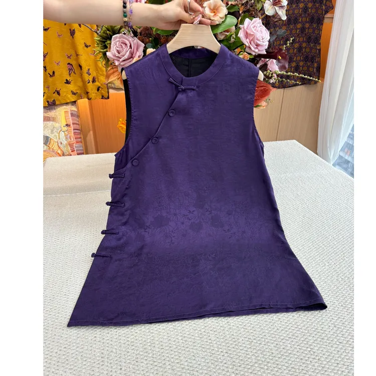 山.尔【凝翠】100桑蚕丝香云纱无袖上衣