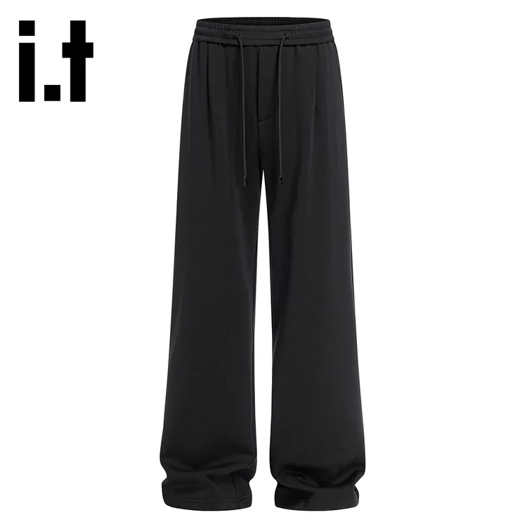 it:CHOCOOLATE黑色阔腿休闲直筒裤男士秋季新款宽松百搭潮流长裤