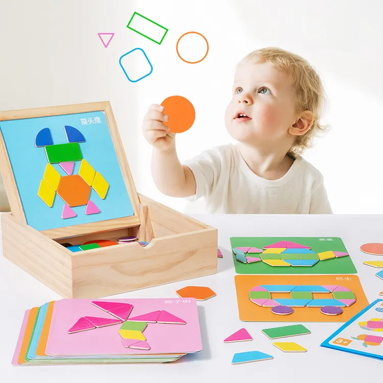 木质磁力拼图七巧板几何积木益智力早教玩具3-6岁儿童开发商品图