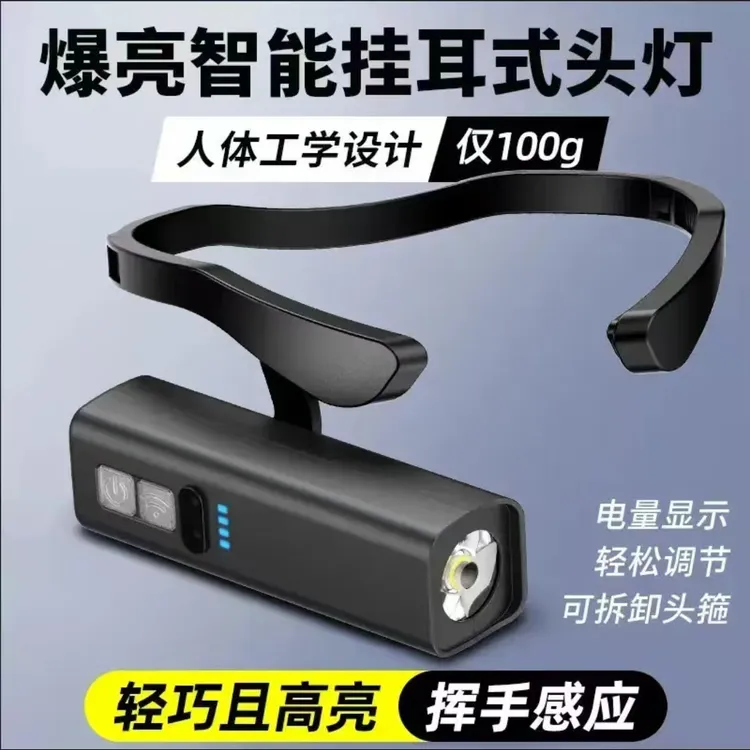 L挂耳式头灯强光超亮可充电户外骑行夜跑登山钓鱼专用长续航感应